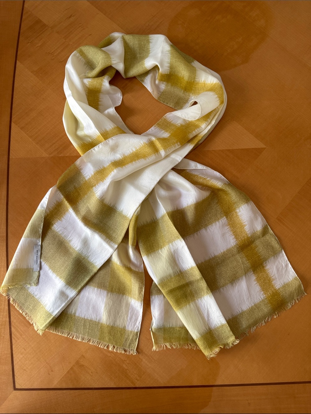 Plaid Table Runner in Mustard and White - Lightweight Linen Look